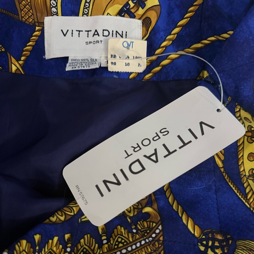 Vintage 90s rare Adrienne Vittadini quilted blue gold baroque pattern skirt - Picture 2 of 3